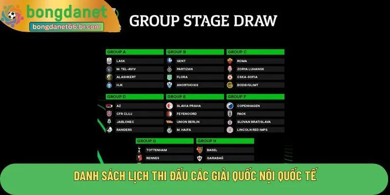 Danh sách lịch thi đấu các giải quốc nội quốc tế