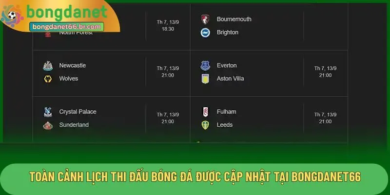 Toàn cảnh lịch thi đấu bóng đá được cập nhật tại Bongdanet66